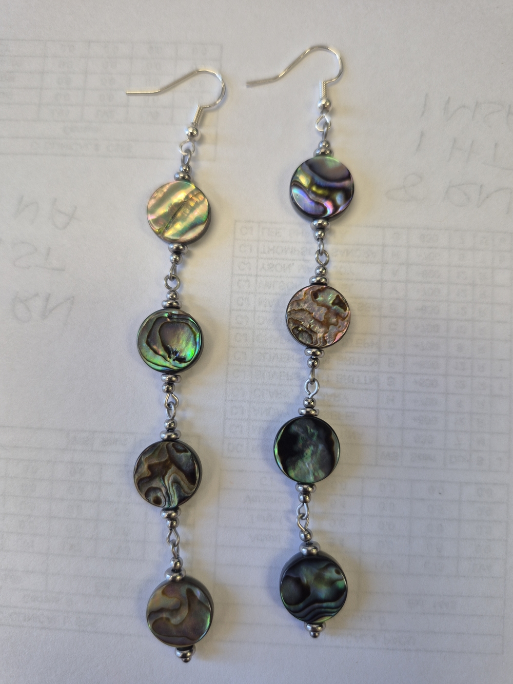 Abalone Shell Long Dangle Earrings Sterling Silver Hooks Handmade Boho Coastal